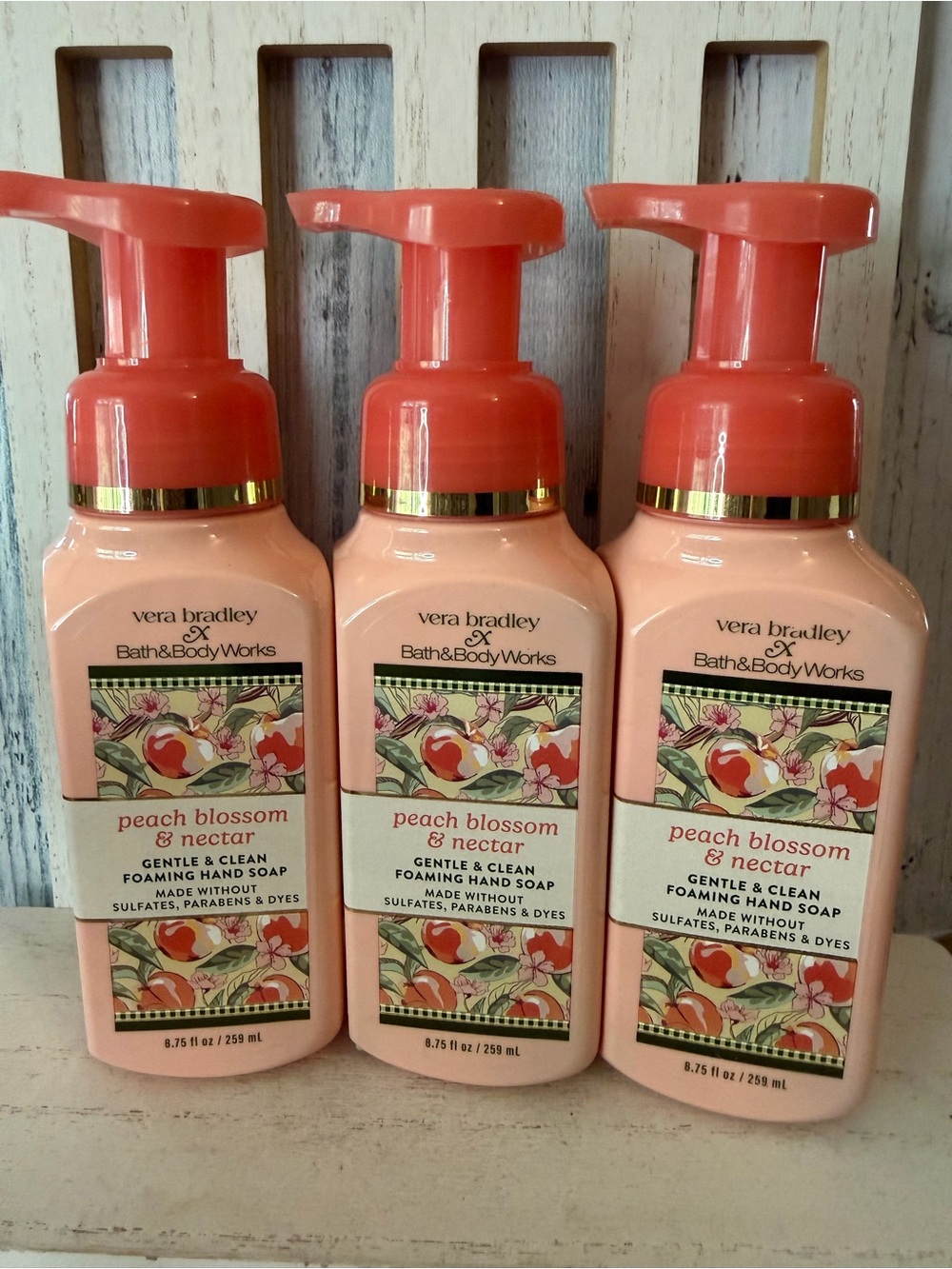 Bath & Body Works X Vera Bradley PEACH BLOSSOM & NECTAR Lot X3 Foaming Hand Soap